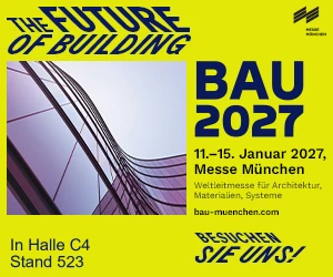 BAU 2027, 11.–15. Januar 2027, Messe München. Besuchen Sie uns in Halle C4, Stand 523