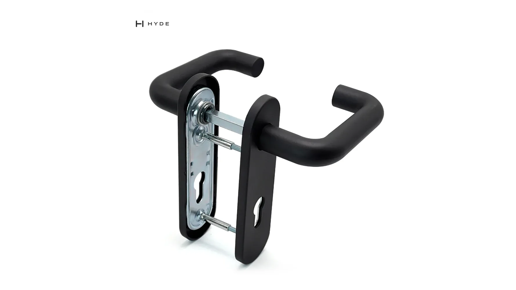 The 015 outside trim — the keyed lever that works through the push bar, and the half that most often arrives missing from a schedule