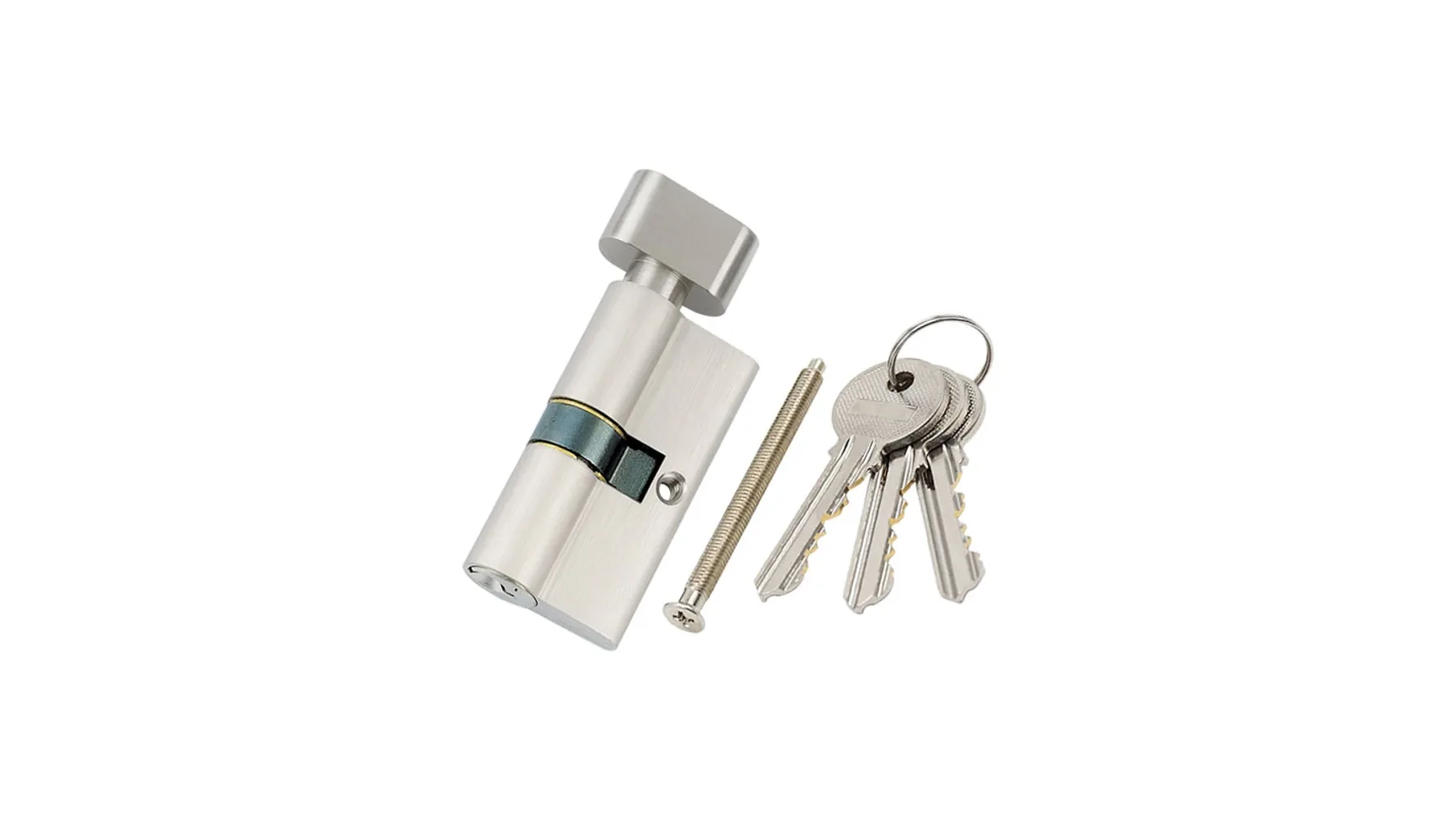 60 SNKT euro profile cylinder with its fixing screw and keys, original catalog photograph.