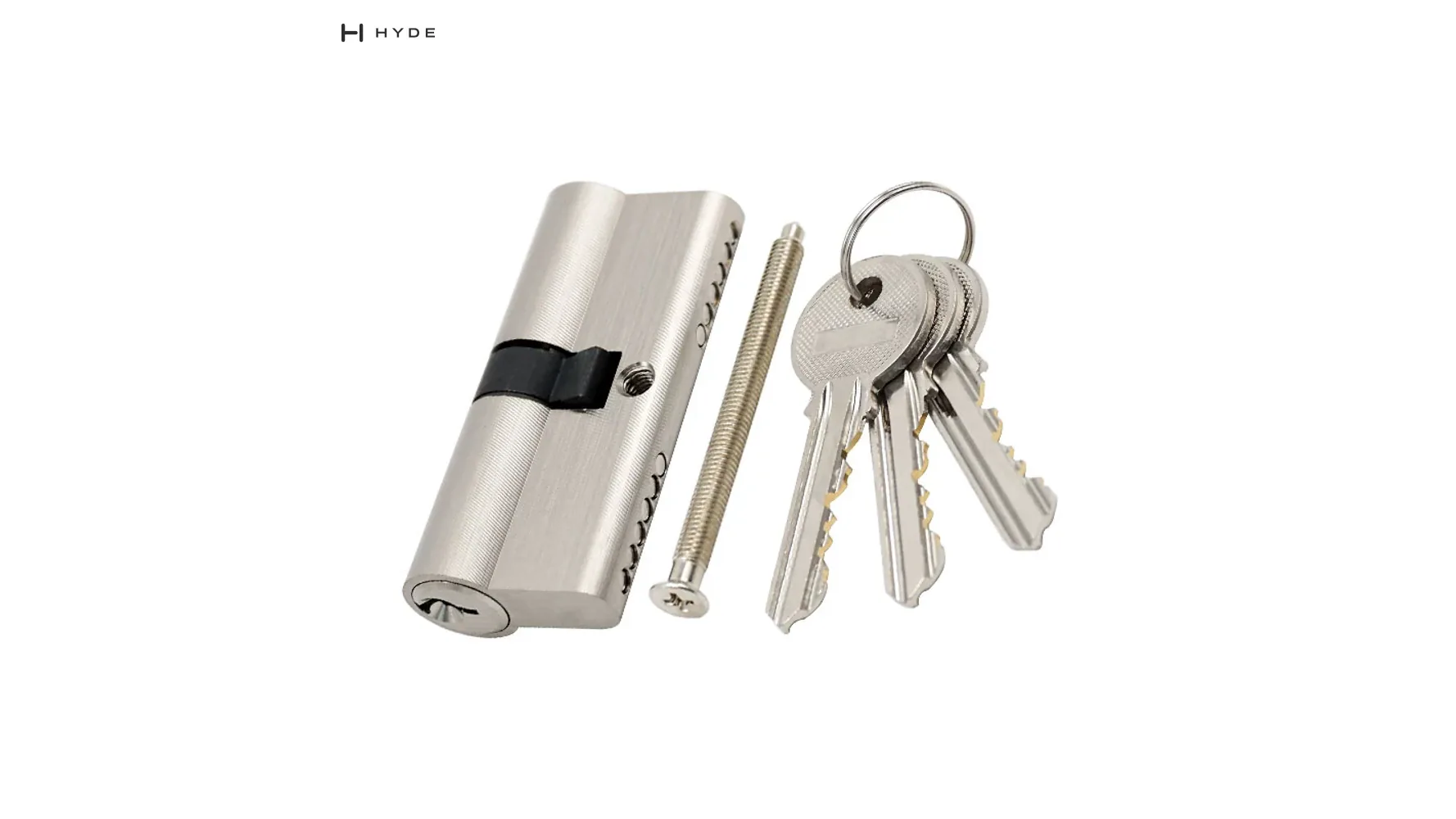A 70mm euro-profile cylinder in satin nickel on a plain field. The number in the model is the overall length in millimetres, which is why the range reads 45, 54, 60, 70, 80, 90.