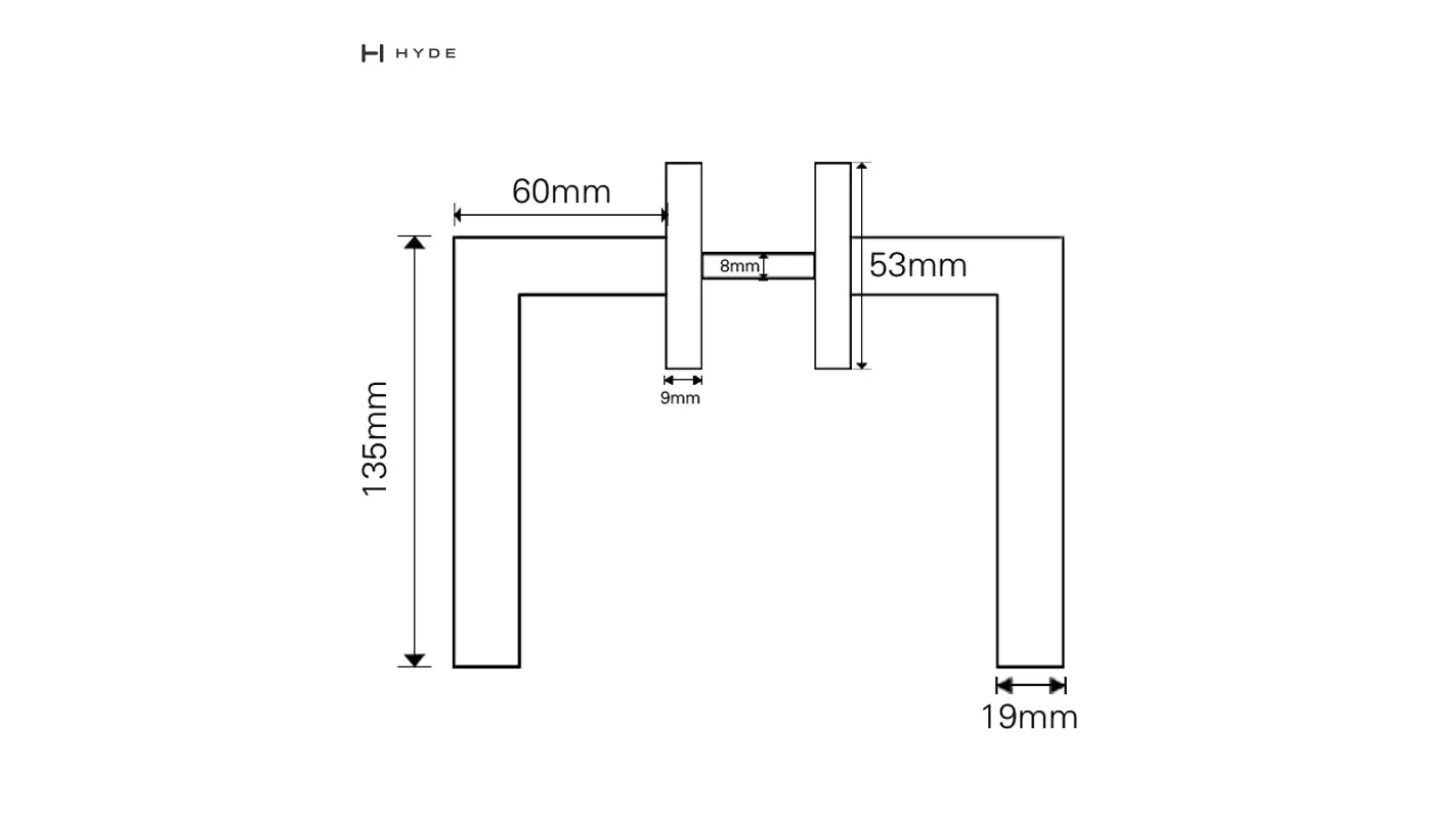 A 9014 stainless lever on a plain field. Three numbers decide whether a lever fits a door: the length of the lever, the diameter of the rose and how far the whole assembly stands off the face.