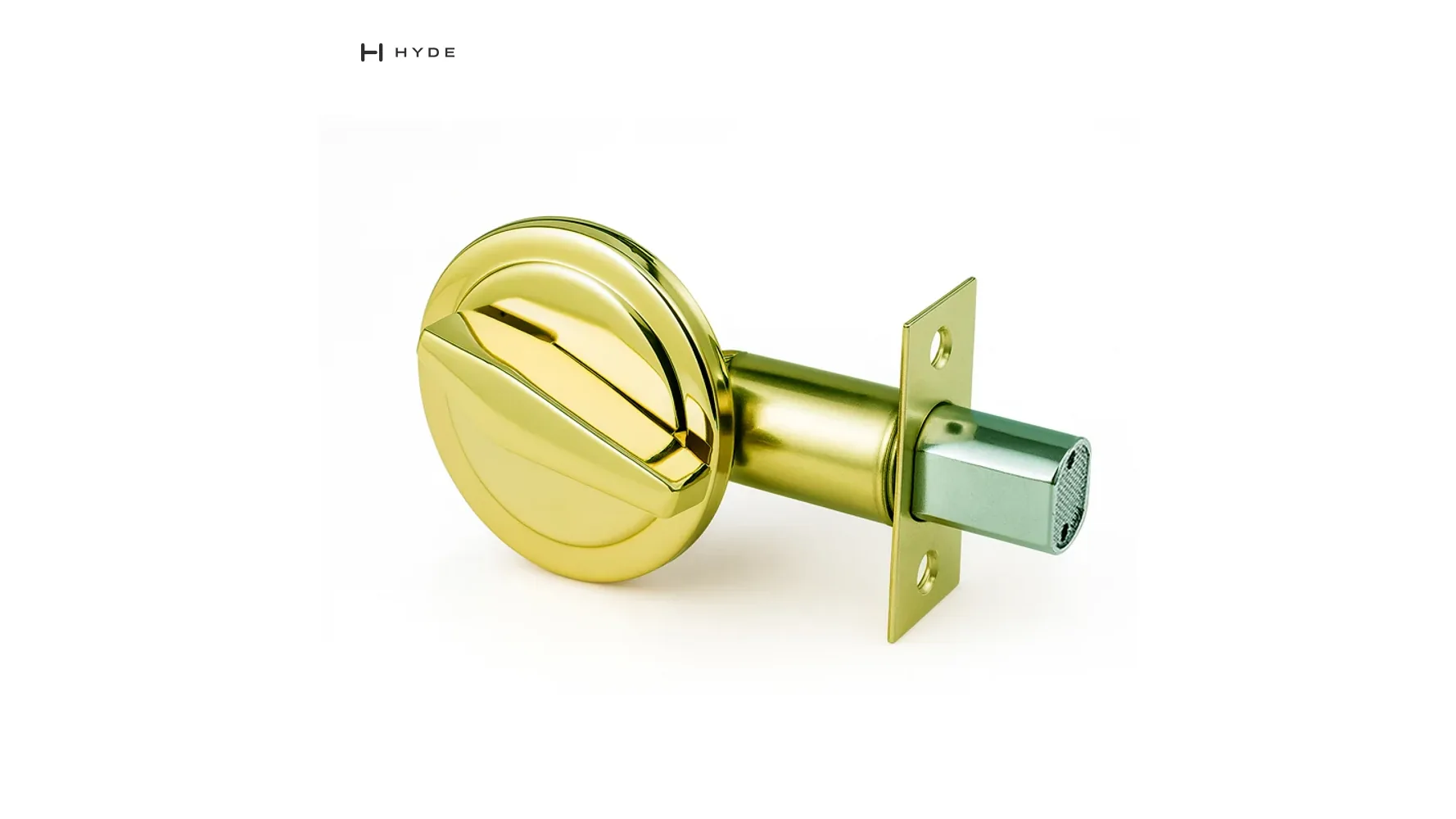 A D101 deadbolt in polished brass on a plain field, with the cylinder collar that turns freely if somebody puts a wrench on it.