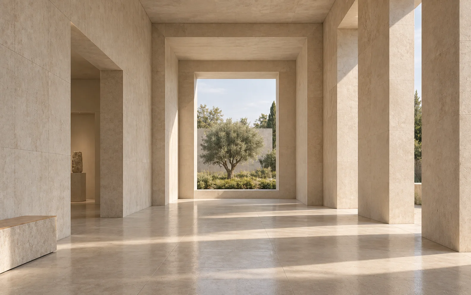 A limestone gallery hall