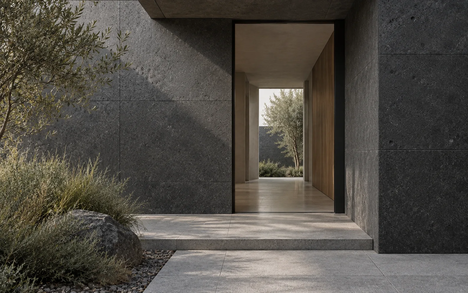 A basalt entrance in northern daylight