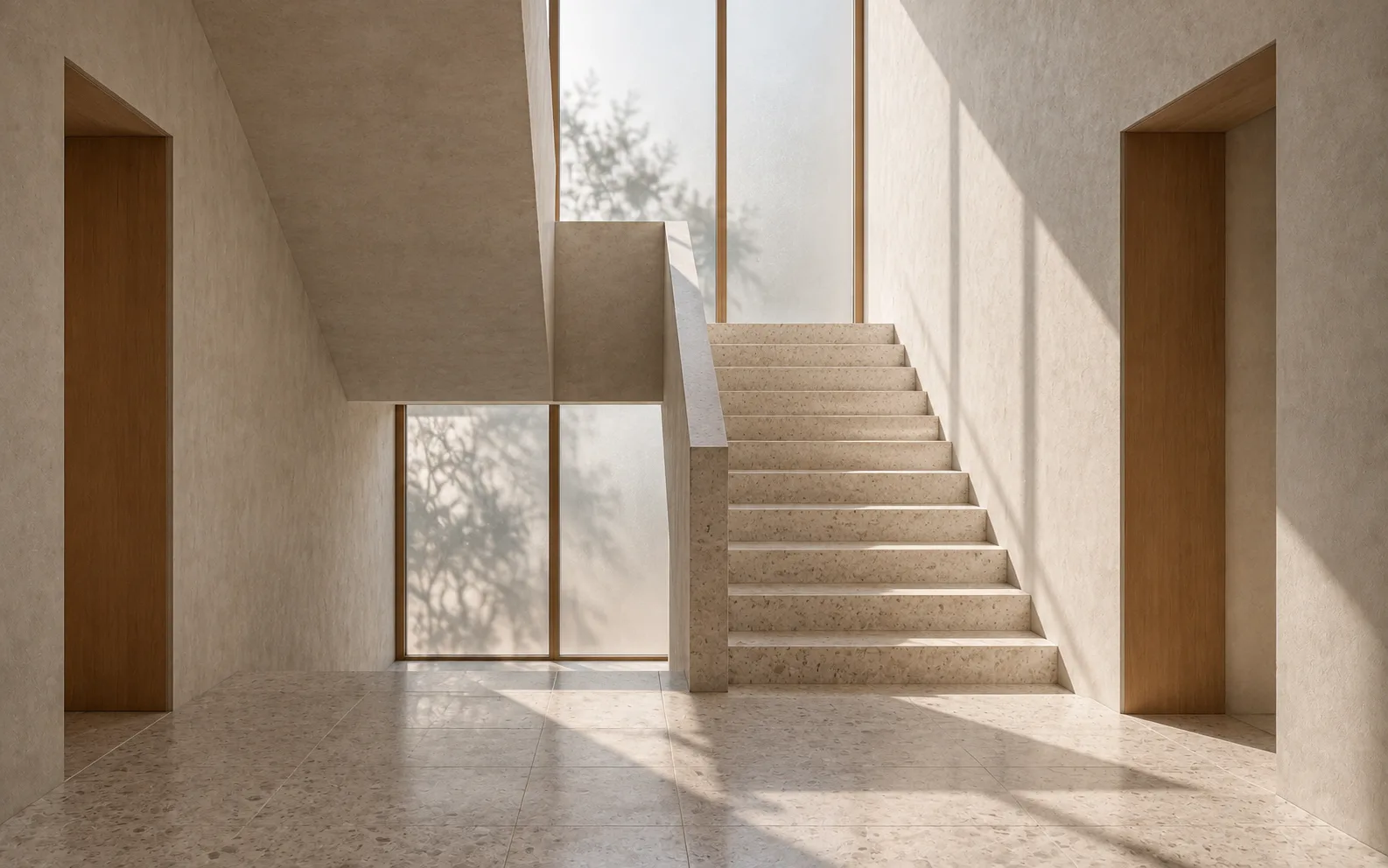 A frosted-glass stairwell