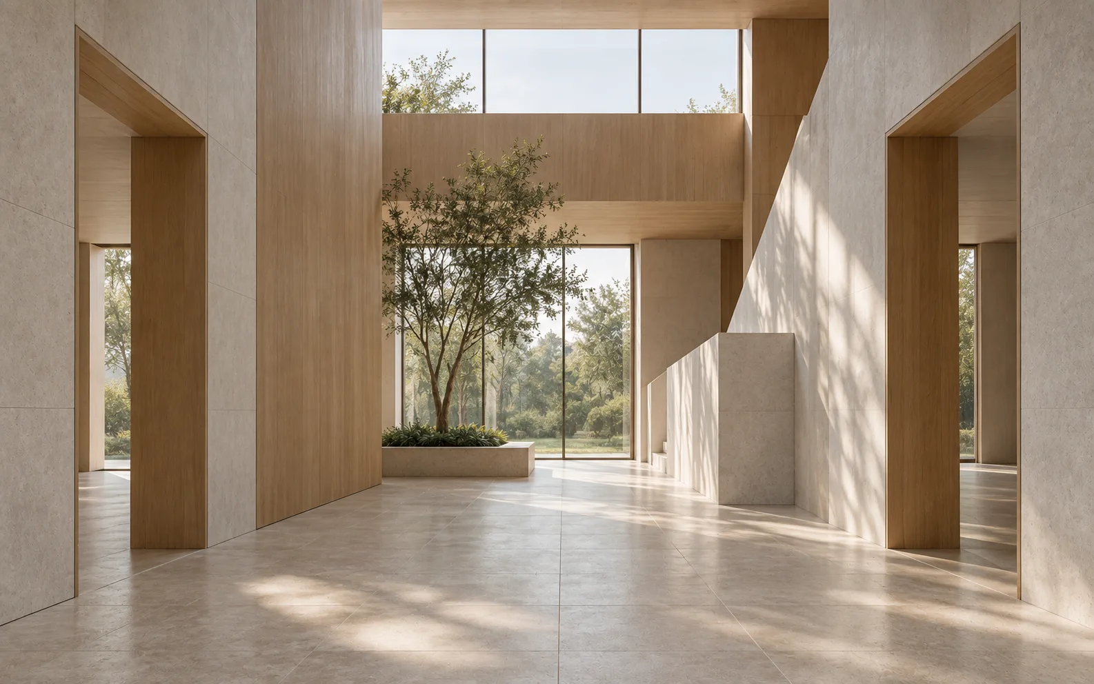 An oak-lined civic atrium