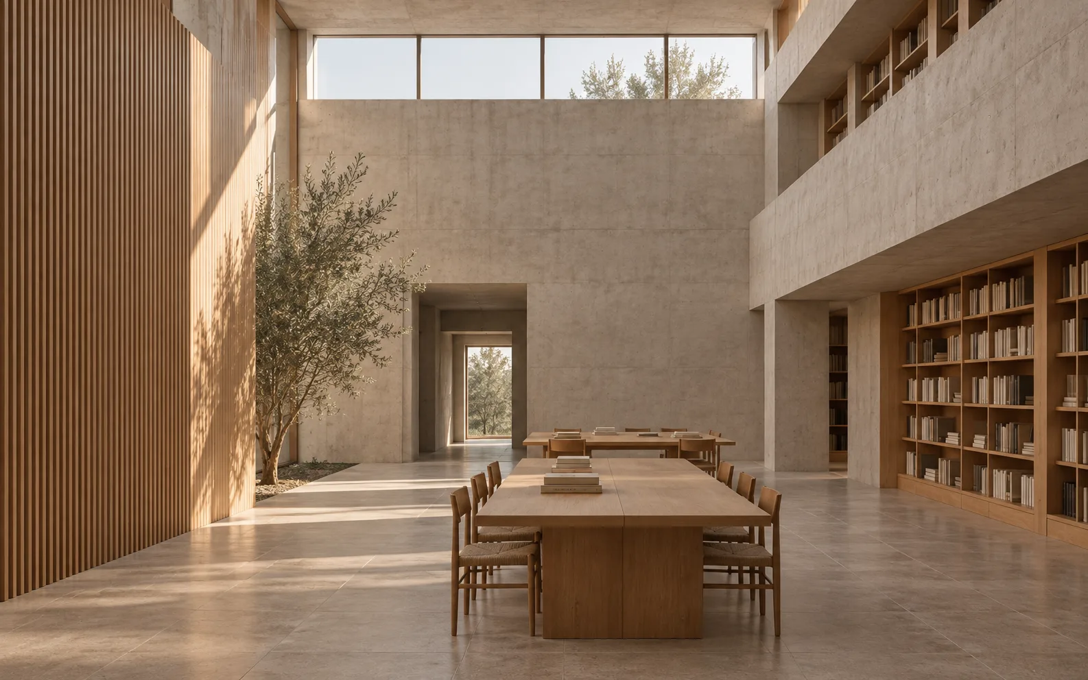 A concrete library atrium
