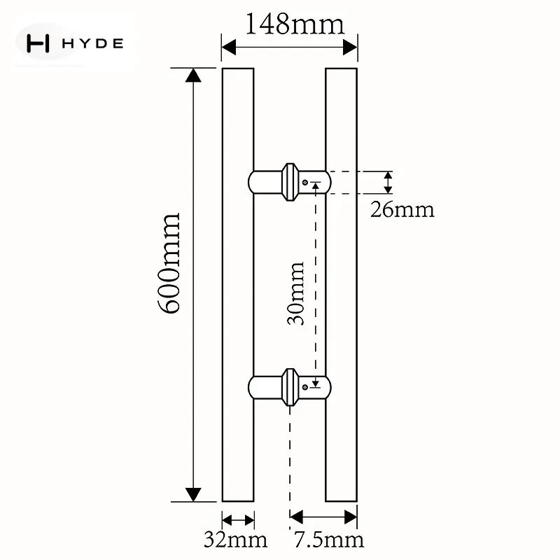 Hyland 100 glass door handle, view 2