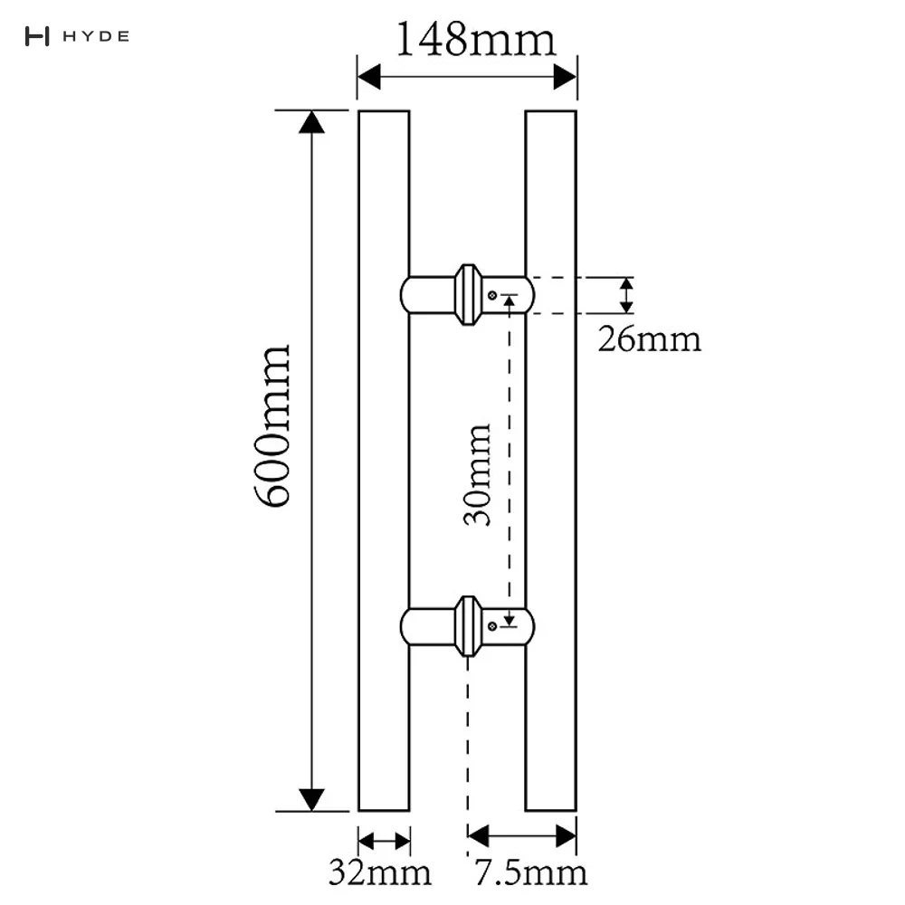 Hyland 100 Glass Door Handle, view 3