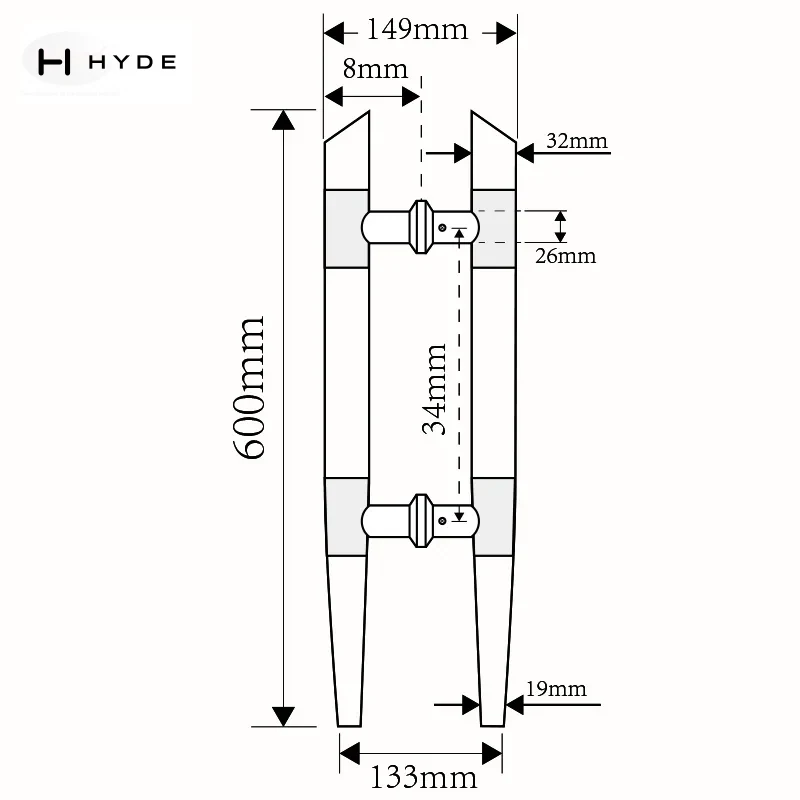 Hyland 104 glass door handle, view 3