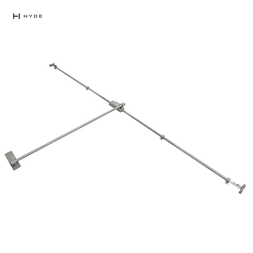 Hyland 308-D two-point panic exit device, three-quarter view of the complete assembly with both vertical rods