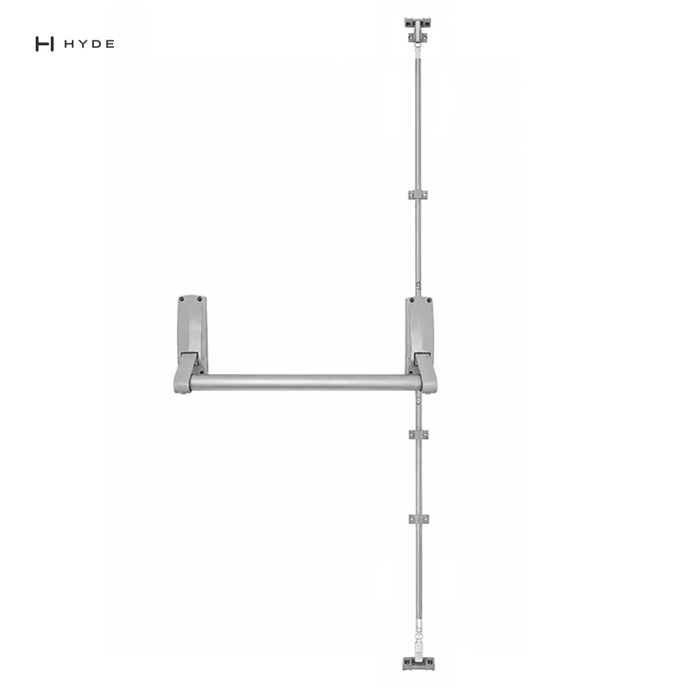 Hyland 308-D front elevation: the push bar with vertical rods running to the top and bottom latches