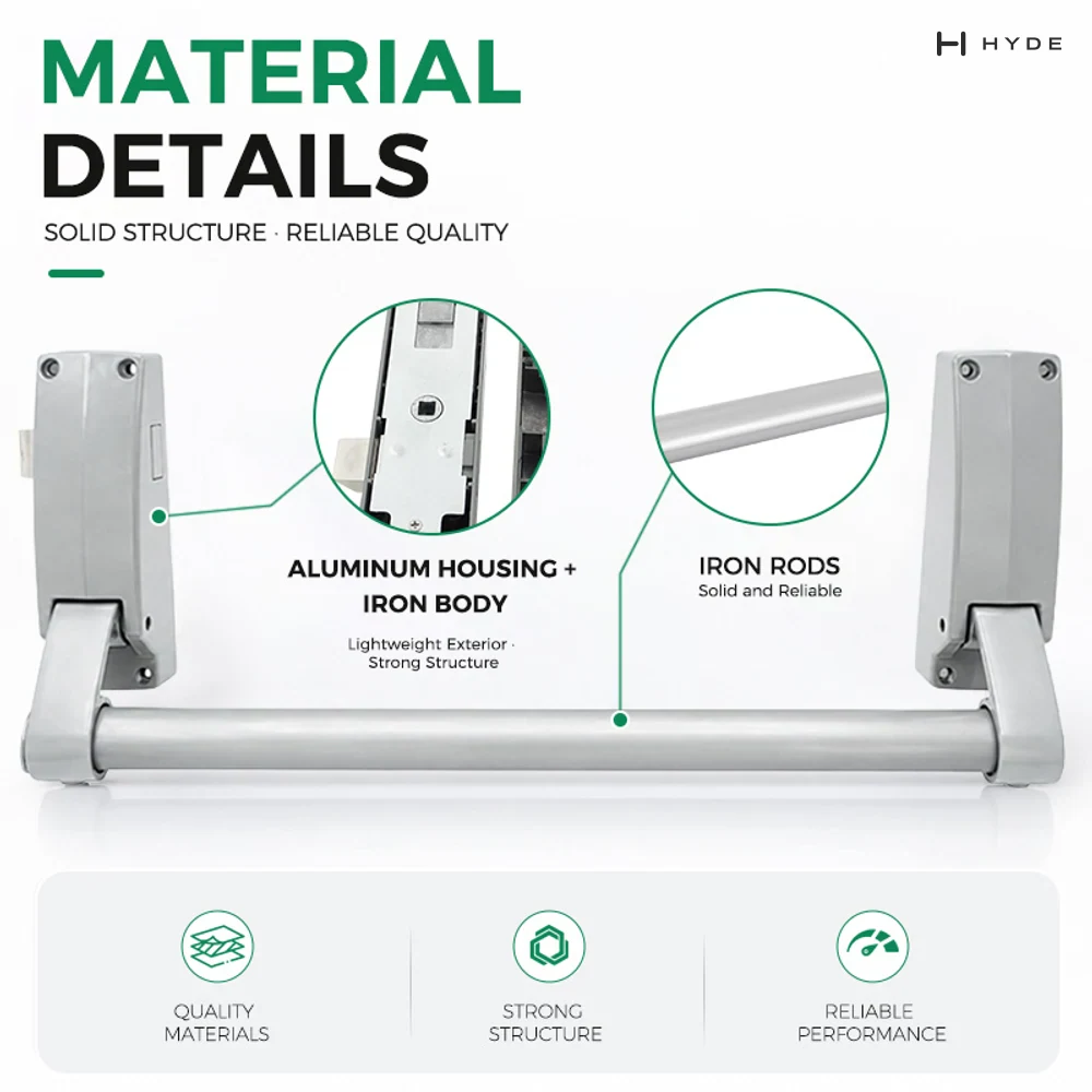 308-S de Hyland, materiales señalados: carcasa de aluminio sobre cuerpo de hierro, barra de empuje de hierro