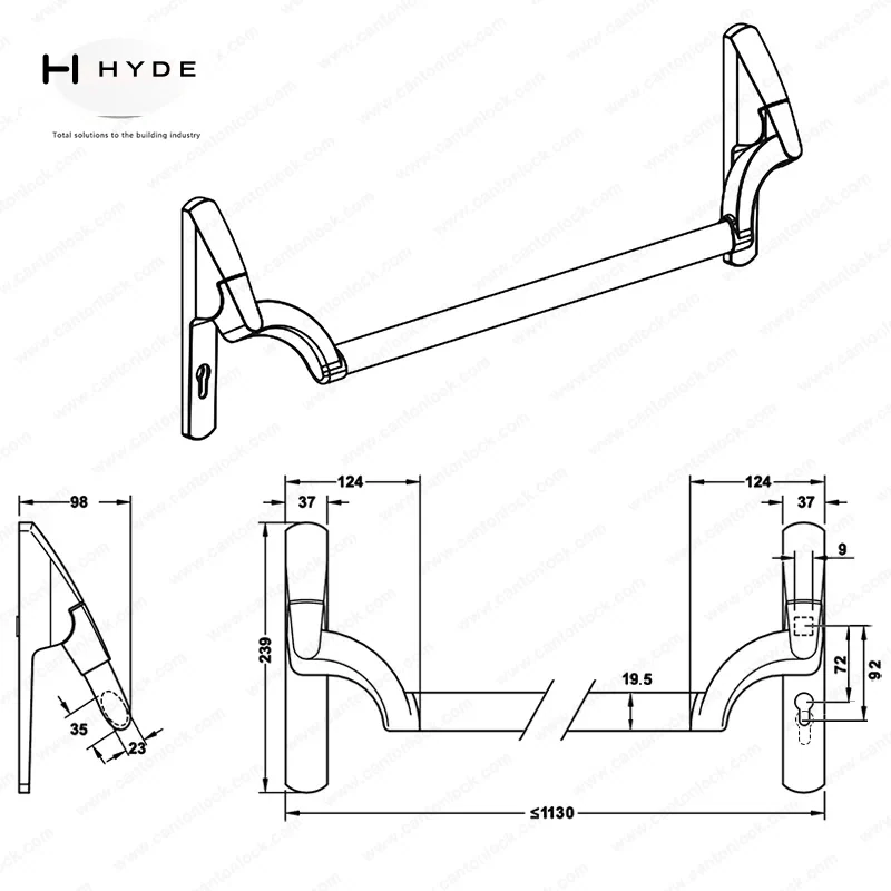Hyland 313 panic exit device, view 3