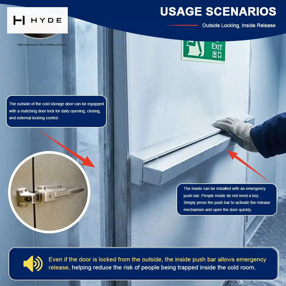 317 inside-release bar being operated on a cold storage door