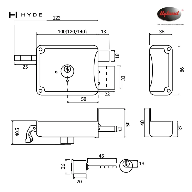 Hyland 5835 night latch and rim lock, view 3
