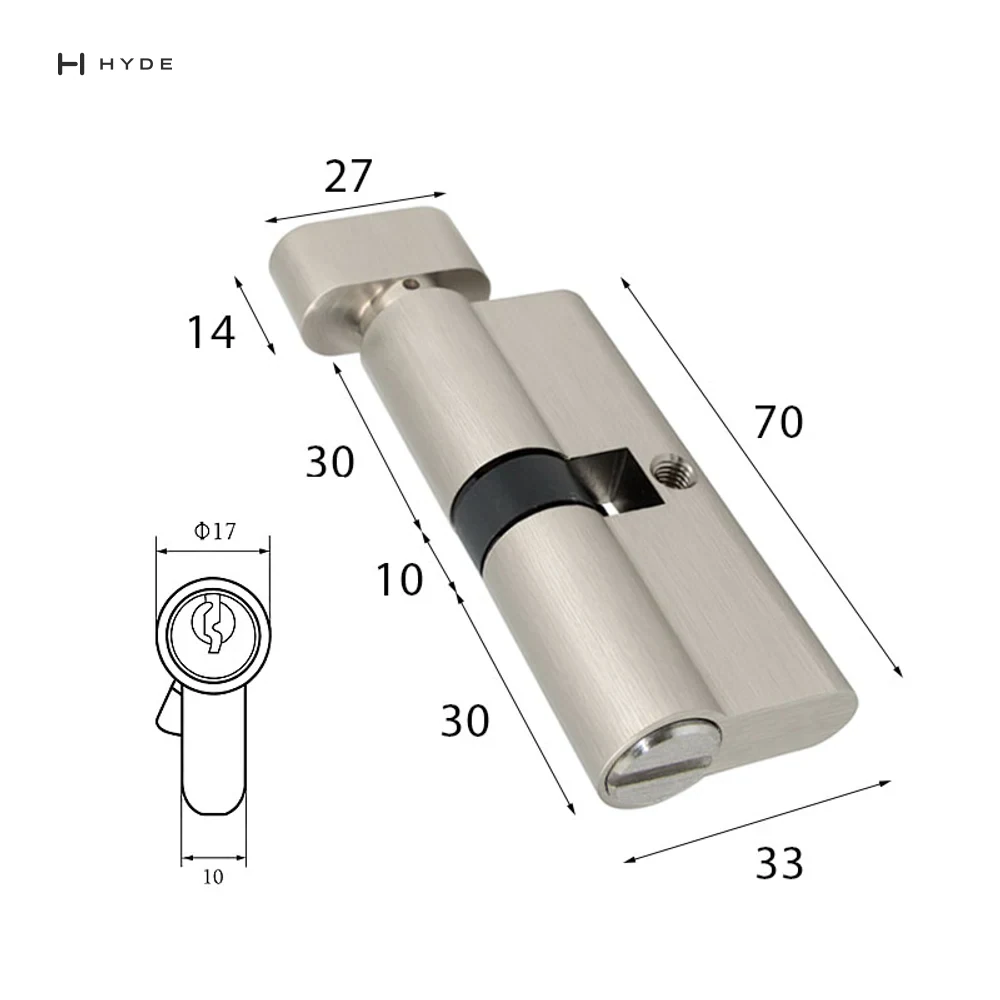 Hyland 70 SNKT BK Lock Cylinder, view 3