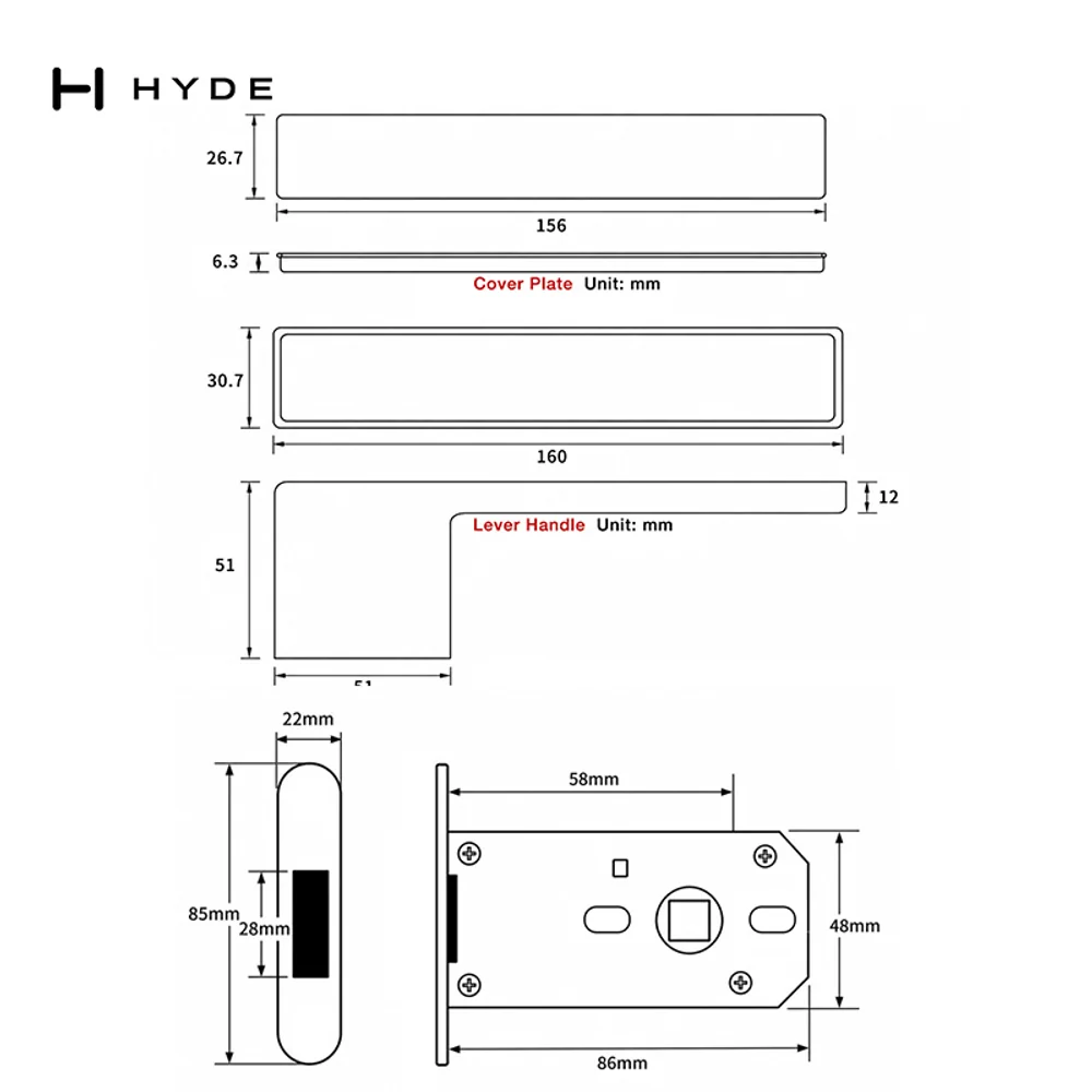 HYDE 8829 BL Magnetic Mortise Lever Lock, view 2