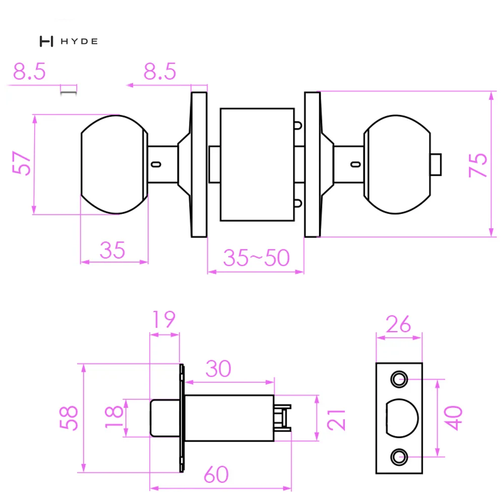 Hyland 9210 SSBK Tubular Lock, view 4