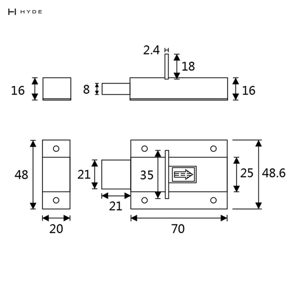 Hyland BH16 Flat Slide Bolt, view 5