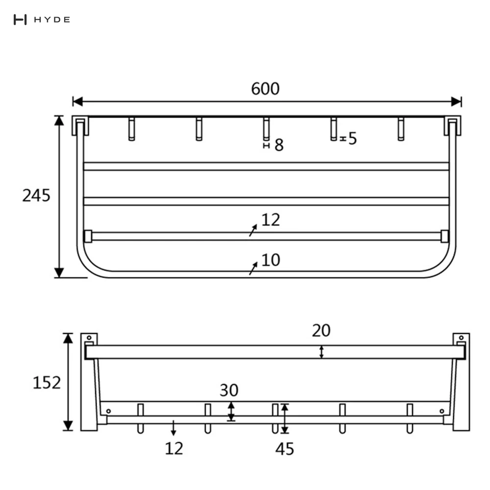 Hyland BH32 Towel Shelf with Hooks, view 3