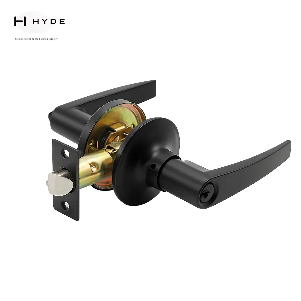 Matt black square tubular lever lock set with latch and strike