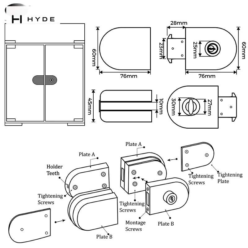 Hyland GL125 SS glass door patch fittings, view 3