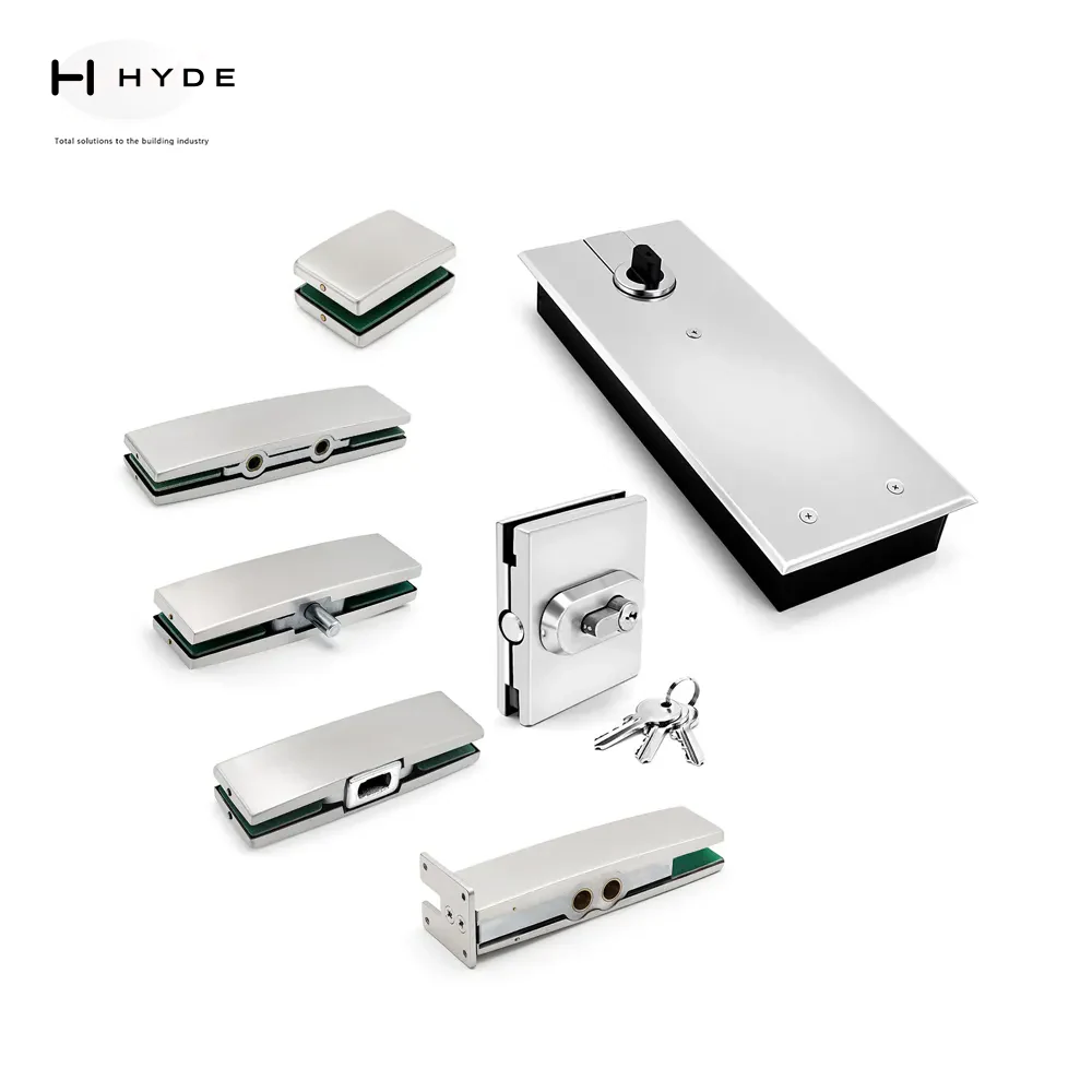 Stainless steel glass door patch fitting set with cover plates and pivots