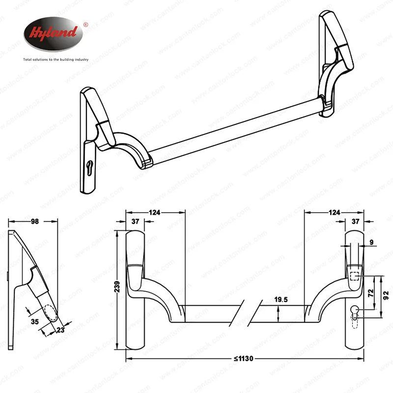 Hyland 313 panic exit device, view 3