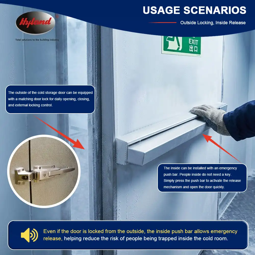317 inside-release bar being operated on a cold storage door