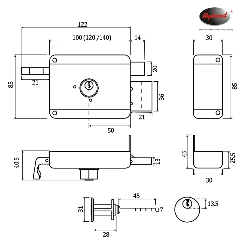 Hyland 5836 night latch and rim lock, view 3