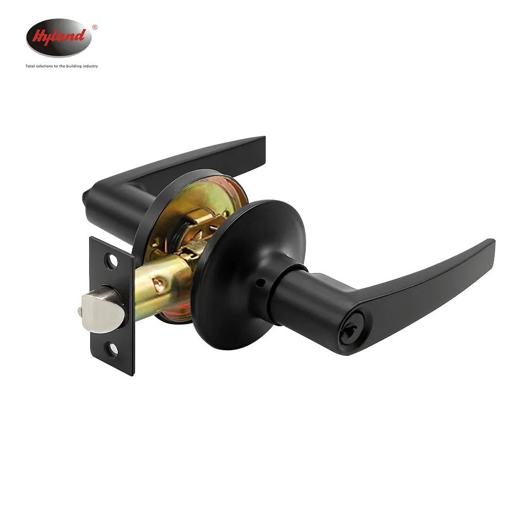 Matt black square tubular lever lock set with latch and strike
